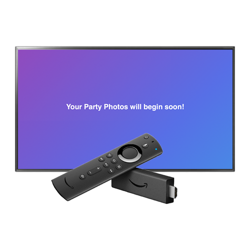 Photos displayed on a party-room television