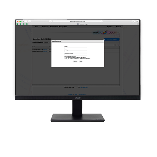 Customer registration screen