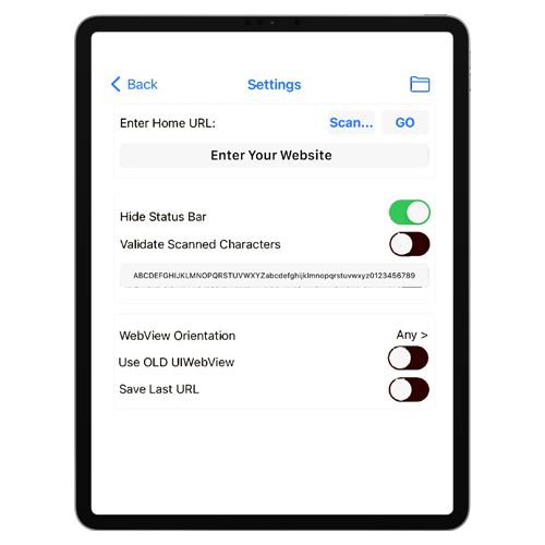 PhotoTouch Browser home URL and display settings